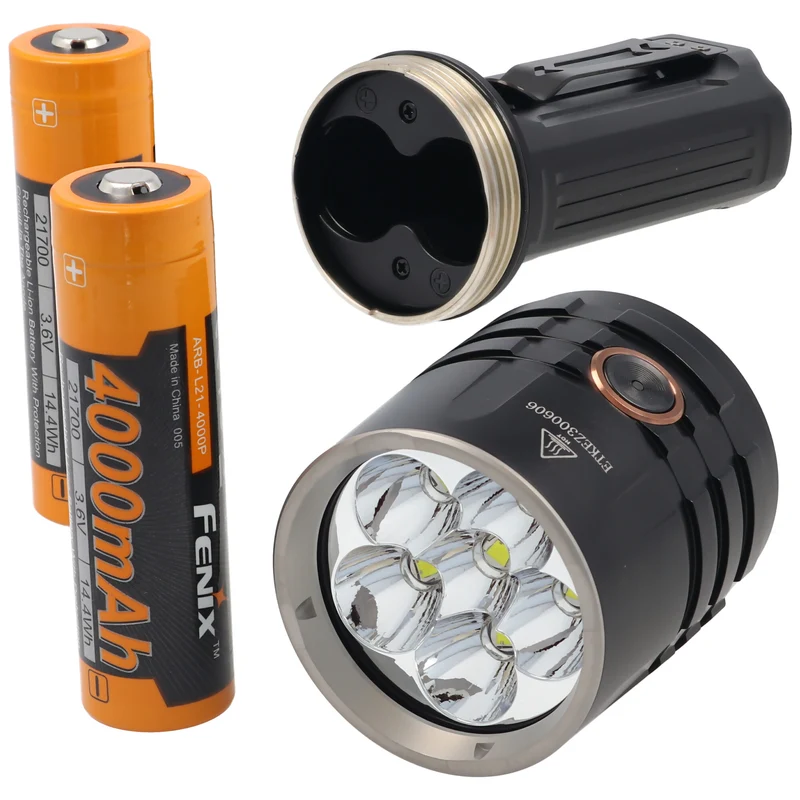 Fenix LR35R LED Taschenlampe max. 10000 Lumen Helligkeit, inklusive 2 x 21700 Li-Ion Akkus mit besonders hoher Leistung