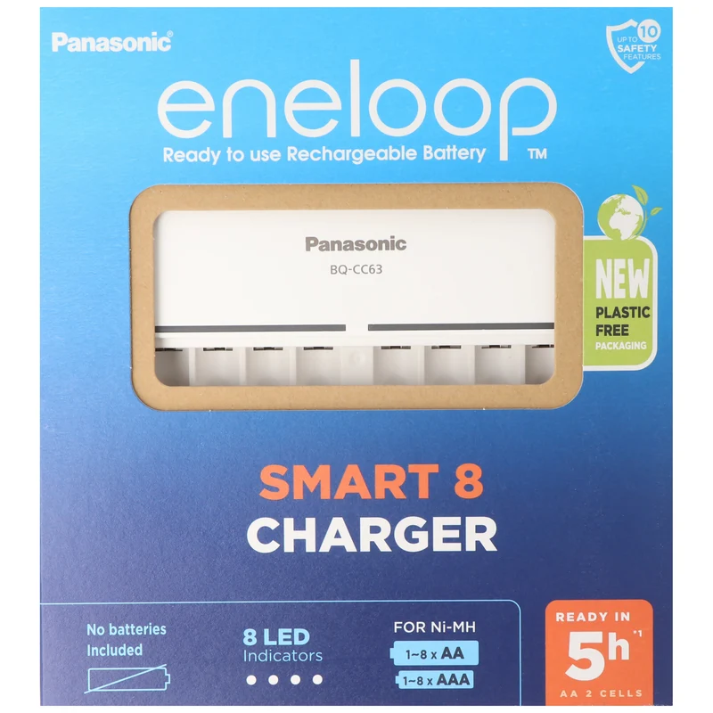 Panasonic eneloop bk-4mcc 8 Stück AAA Micro Akkus, 8fach eneloop Standard Schnell-Ladegerät und AccuCell Akkubox AAA/AA