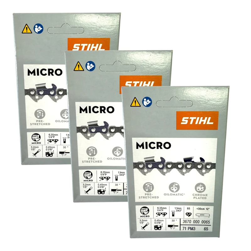 Stihl 3x 1/4" Picco Micro 3 (PM3) Sägekette 30 cm 1/4" P 1,1 mm 65 TG 3 Stück ( 3x 36700000065 )