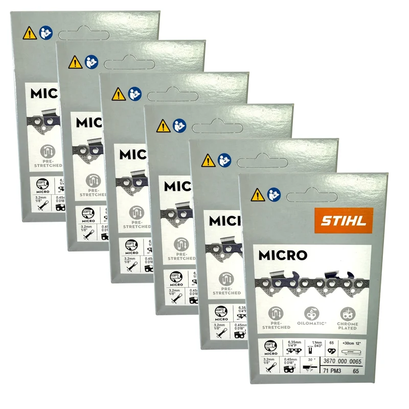 Stihl 6x 1/4" Picco Micro 3 (PM3) Sägekette 30 cm 1/4" P 1,1 mm 65 TG 6 Stück ( 6x 36700000065 )