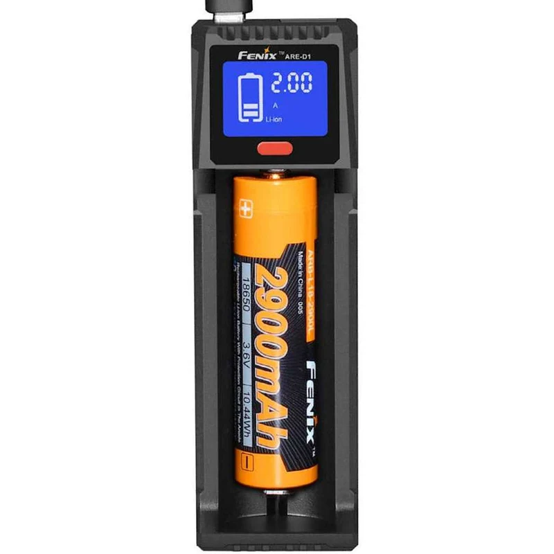 Fenix ARE-D1 Einschacht-Ladegerät passend für 21700, 18650, 26650, 16340, 14500, 10440 Li-Ion, NiMH und NiCd Akkus