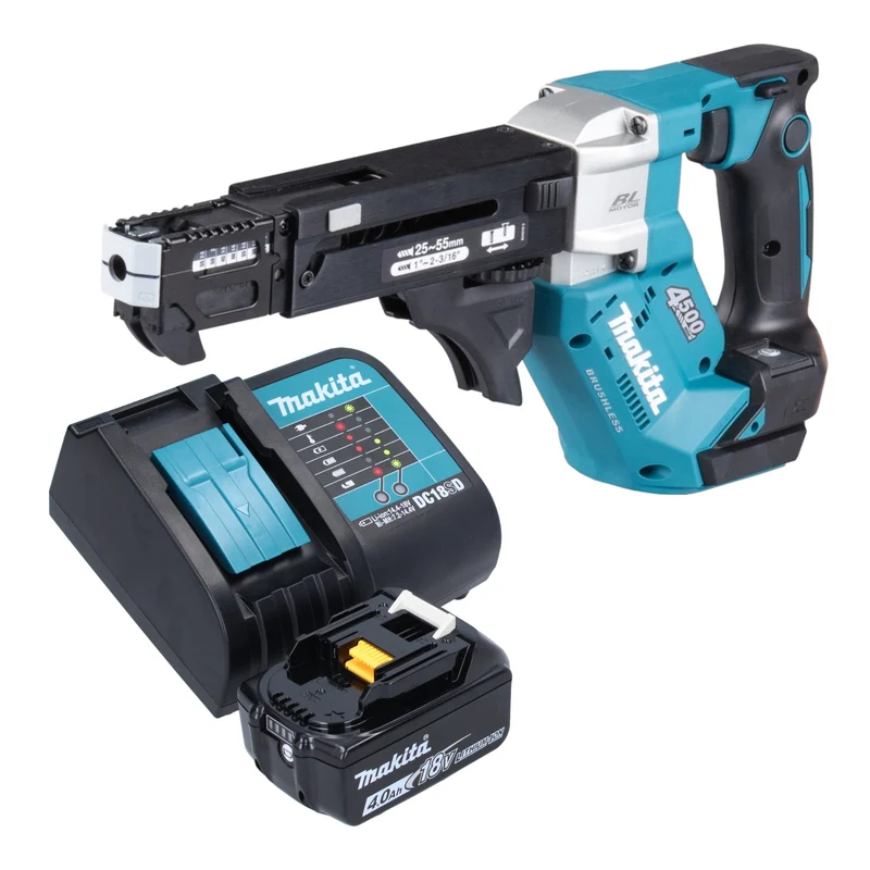 Makita DFR 552 SM1 Akku Magazinschrauber 18 V 25 - 55 mm Brushless + 1x Akku 4,0 Ah + Ladegerät