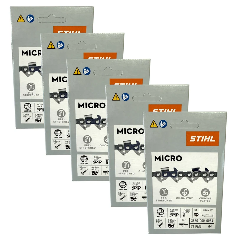 Stihl 5x 1/4" Picco Micro 3 (PM3) Sägekette 30 cm 1/4" P 1,1 mm 64 TG 5 Stück ( 5x 36700000064 )
