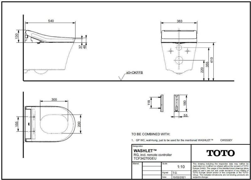 TOTO WASHLET RG Dusch-WC mit Fernbedienung, EWATER+ Düsenreinigung und Entkalkungsfunktion