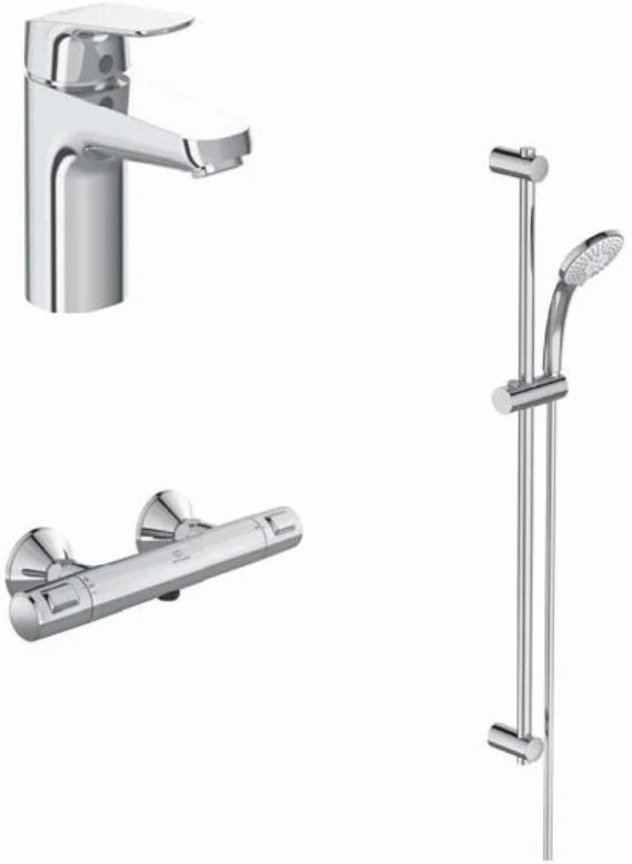 Ideal Standard Ceraflex Armaturenpaket Chrom – Waschtischarmatur, Brausethermostat & Brausekombination