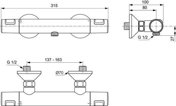 Ideal Standard Ceraflex Armaturenpaket Chrom – Waschtischarmatur, Brausethermostat & Brausekombination