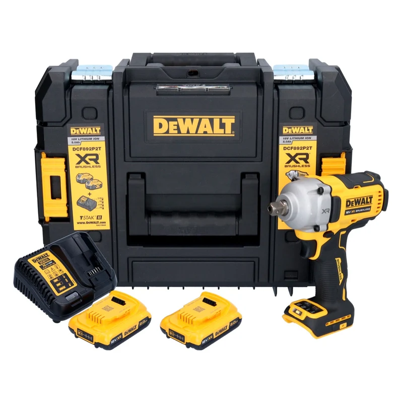 DeWalt DCF 892 D2T Akku Schlagschrauber 18 V 813 Nm 1/2" Brushless + 2x Akku 2,0 Ah + Ladegerät + TSTAK