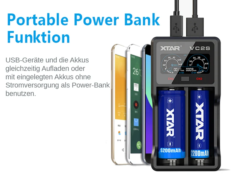 Xtar VC2S - Ladegerät für Li-Ion und NIMH Akkus inkl. USB-Kabel