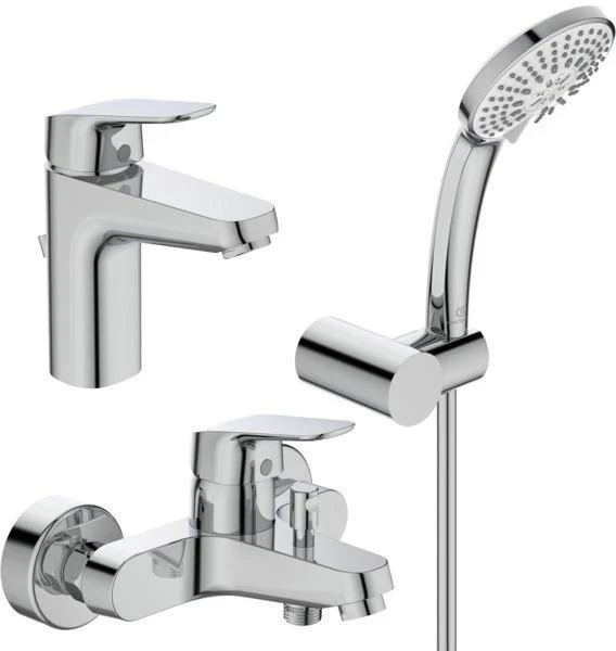 Ideal Standard Ceraflex Armaturenpaket Chrom – Waschtisch-, Brausearmatur & 3-Funktions-Handbrause-Set