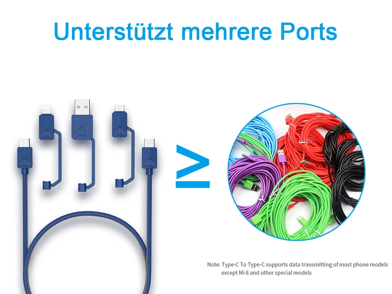 USB-PDC-3 Multifunktionales USB-Daten und Lade Kabel 1,2m bis 3A max 65W