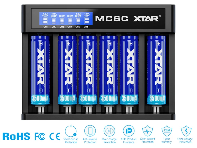 Xtar MC6C Ladegerät für Li-Ionen Akkus mit LCD-Display