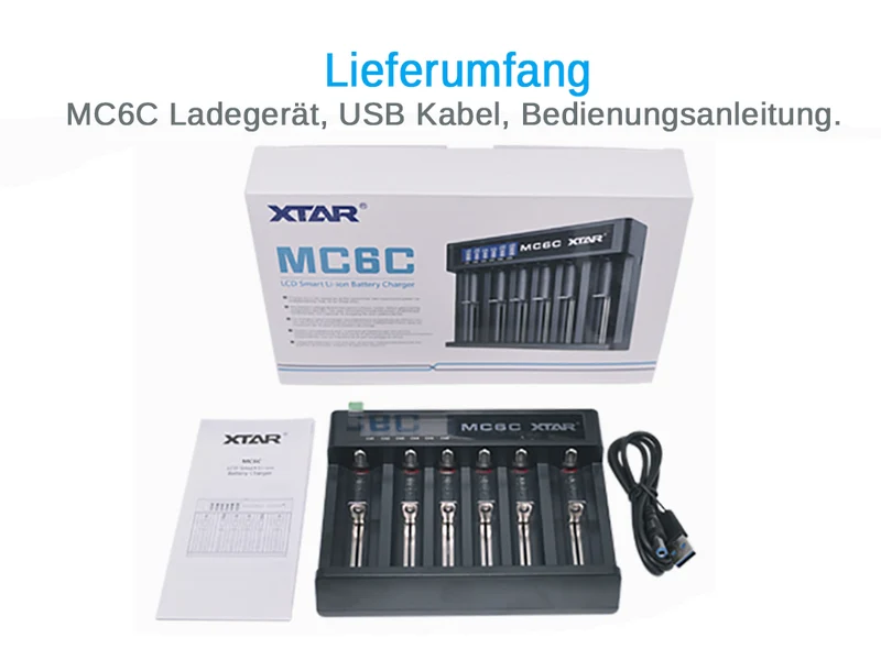 Xtar MC6C Ladegerät für Li-Ionen Akkus mit LCD-Display