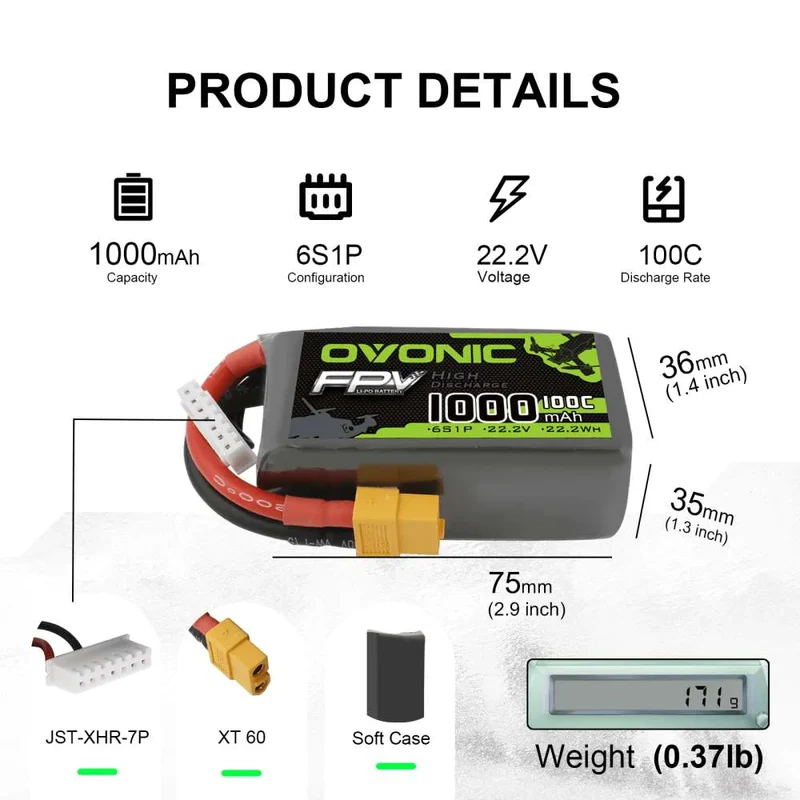 Ovonic FPV 6S 1000mAh 22,2V 100C XT60 LiPo Akku
