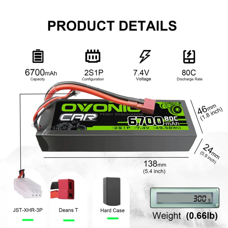 Ovonic Car 2S 6700mAh 7,4V 80C Hardcase LiPo Akku (2 Stück)