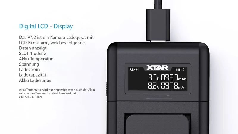 Xtar VN2 Kamera Ladegerät für Li-Ionen Akkus + NP-FZ100 Sony