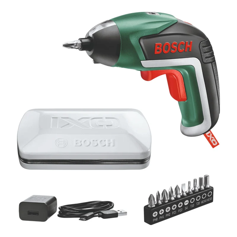 Bosch IXO 5 Akku Schrauber 3,6 V 4,5 Nm ( 06039A8000 ) + 10 tlg. Bit Set + Ladegerät + Box