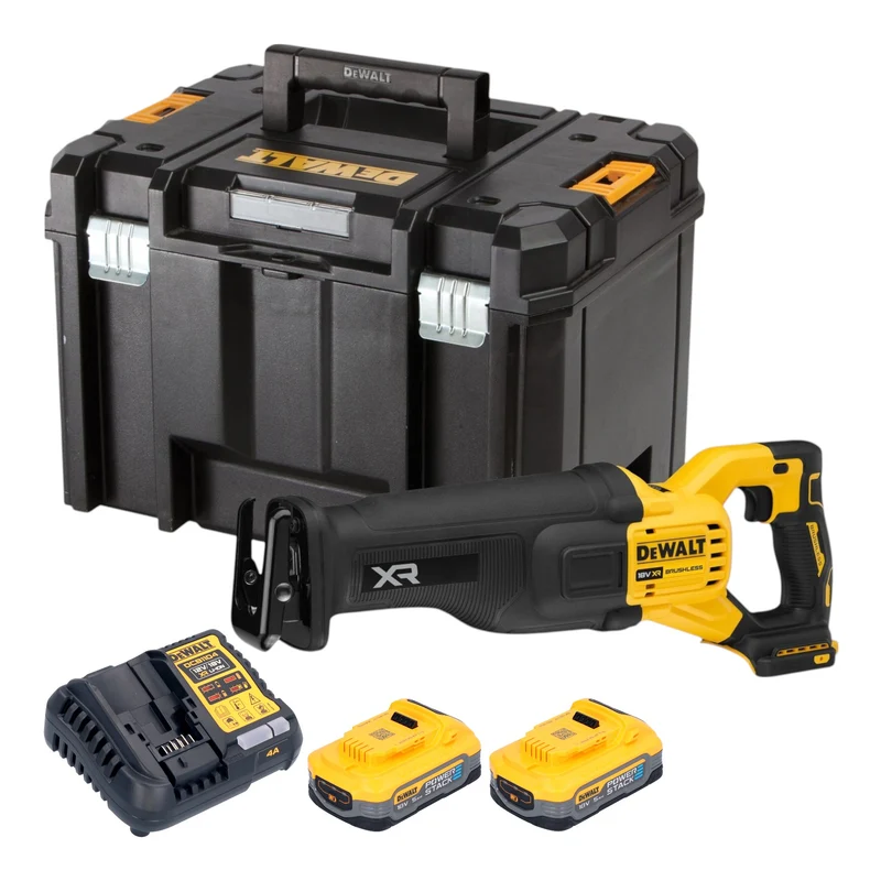 DeWalt DCS 386 H2T Akku Säbelsäge 18 V Brushless + 2x Powerstack Akku 5,0 Ah + Ladegerät + TSTAK