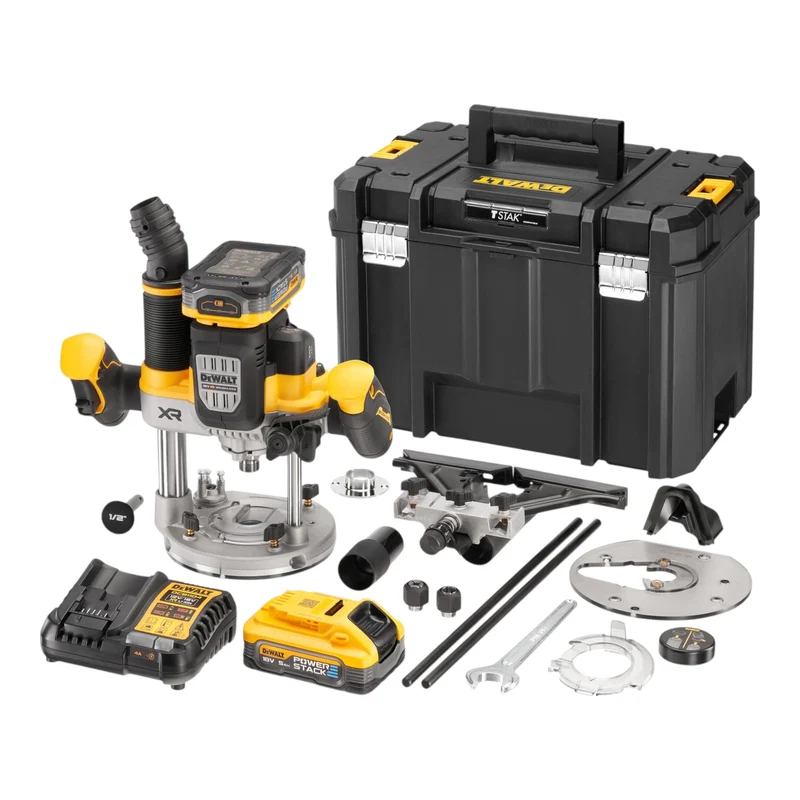 DeWalt DCW 620 H2T Akku Oberfräse 18 V 12 mm Brushless + 2x Powerstack Akku 5,0 Ah + Ladegerät + TSTAK