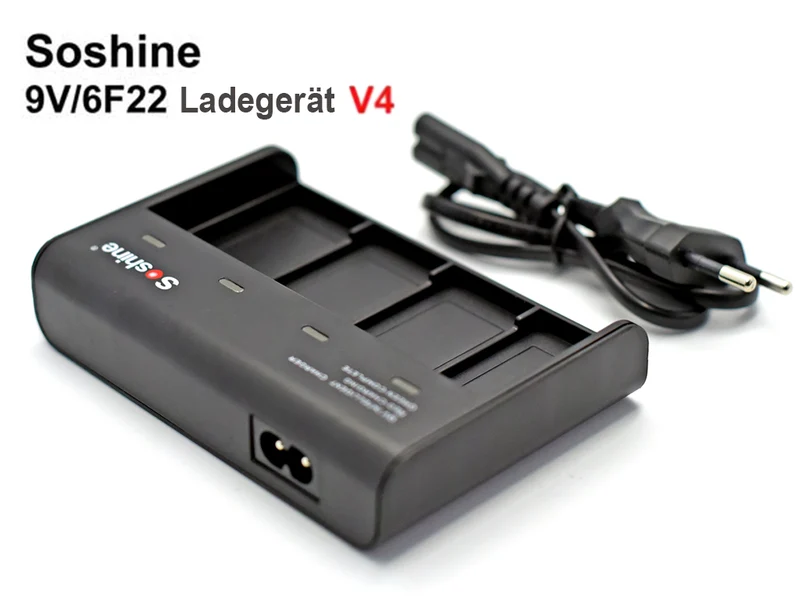 Soshine V4 9V Block-Akkulader mit 4 Schächten für NiMH, Li-Ion & LiFePO4