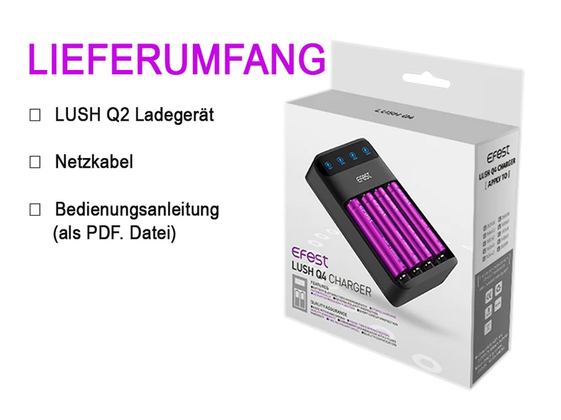 Efest Lush Q4 Li-Ion-Akku-Schnellader mit eingebautem Netzteil