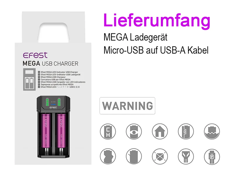 Efest MEGA Ladegerät für Li-Ionen 3,6V-3,7V und NiMh/NiCd 1,2V Rundzellen