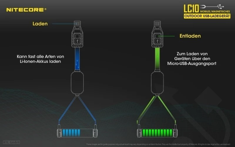 Nitecore LC10 kompaktes Reise-Ladegerät für Zylindrische Li-Ionen Akkus