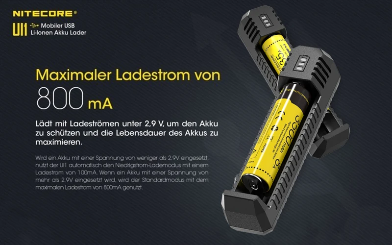 Nitecore Ui1 - USB Ein Schacht-Ladegerät für Lithium Ionen Akkus