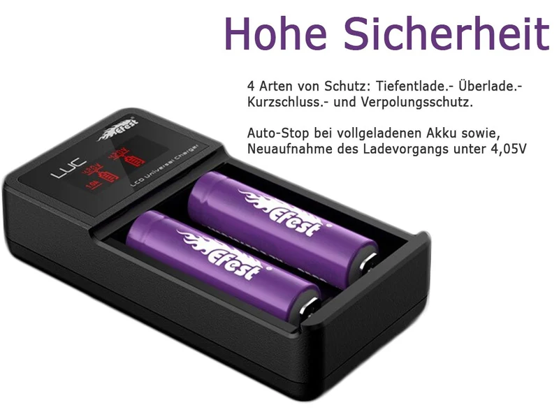 Efest LUC V2 Ladegerät mit LCD Anzeige für 3,6V - 3,7V Li-Ion-Akkus