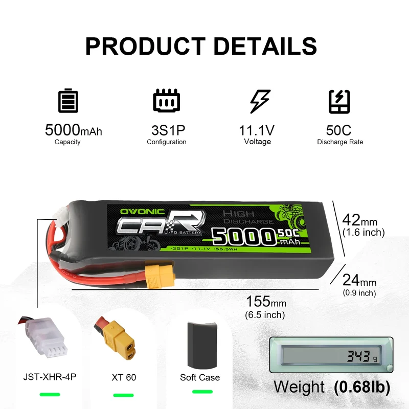 Ovonic 3S 5000mAh 11,1V 50C XT60 Lipo Akku
