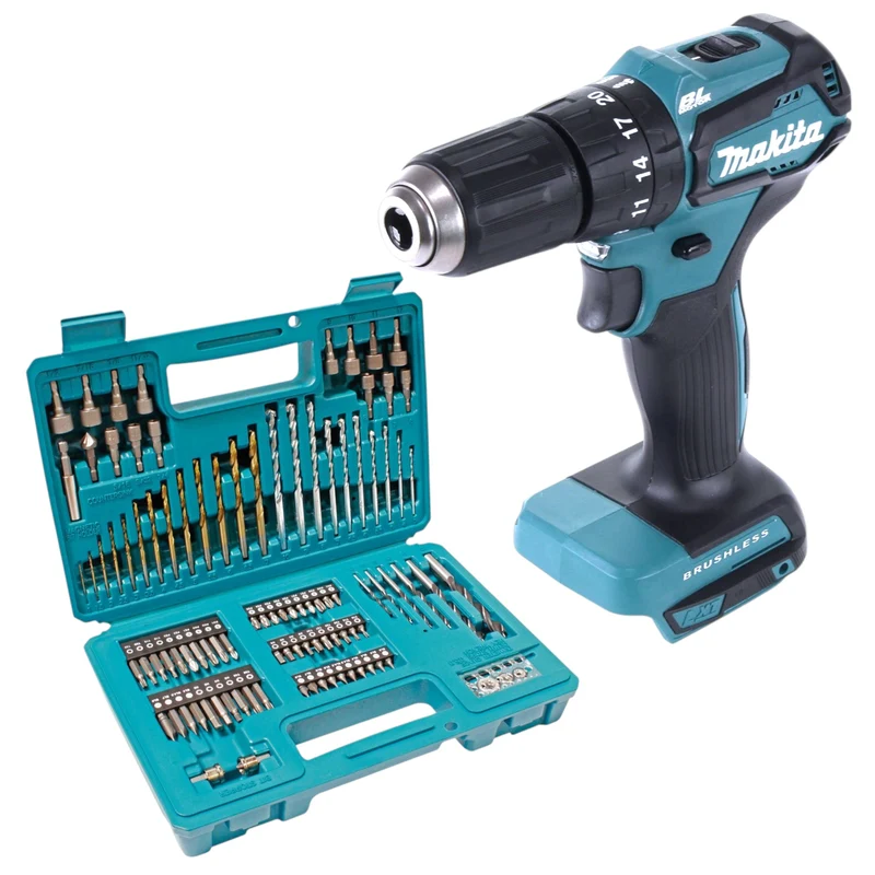 Makita DHP 483 Z Akku Schlagbohrschrauber 18 V 40 Nm Brushless + 102 tlg. Bit Bohrer Set - ohne Akku, ohne Ladegerät