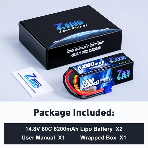 Zeee 4S 6200mAh 14,8V 80C Hardcase EC5 Lipo Akku (2 Stück)