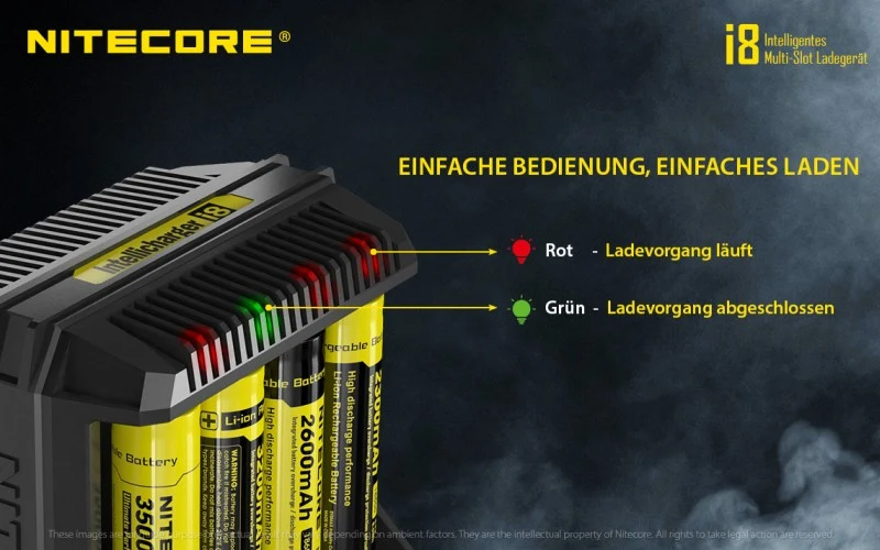 Nitecore Intellicharger I8 - Ladegerät für Li-Ion und Ni-MH, Ni-CD Akkus