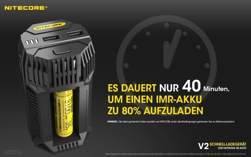 Nitecore V2 KFZ Ladegerät für Li-Ion und NIMH Akkus