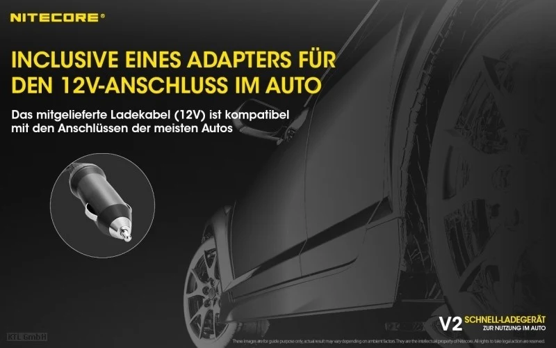 Nitecore V2 KFZ Ladegerät für Li-Ion und NIMH Akkus