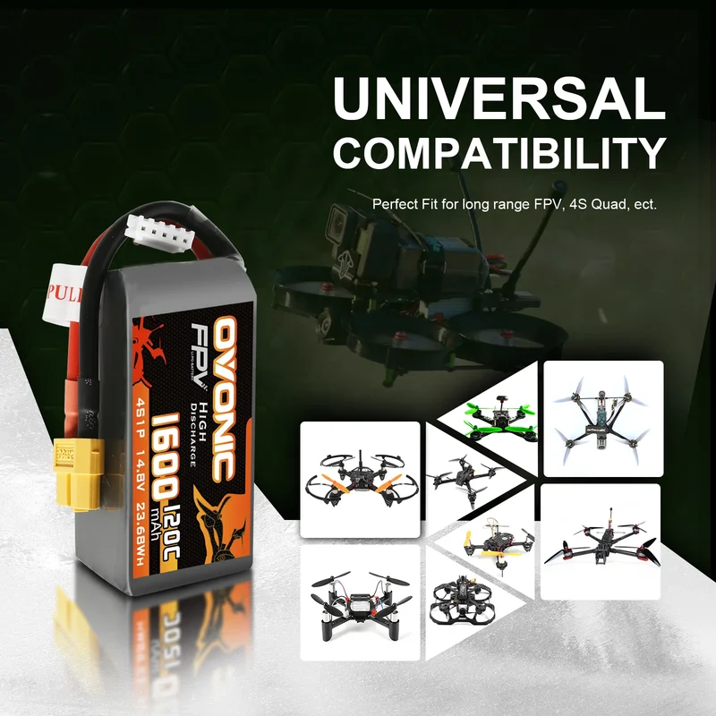 Ovonic FPV 4S 1600mAh 120C 14,8V HV XT60 LiPo Akku