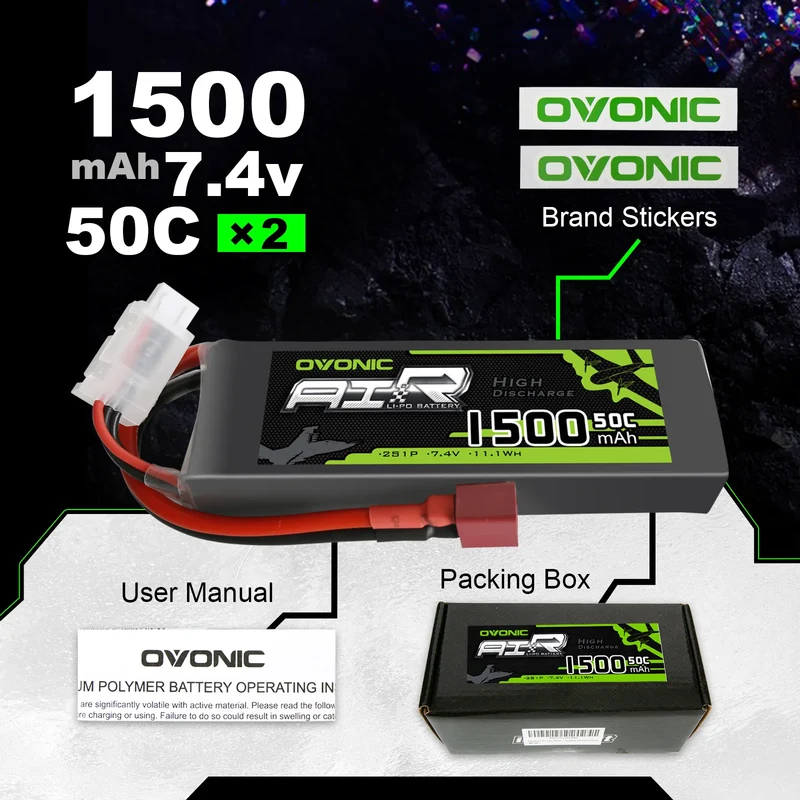 Ovonic Air 2S 1500mAh 7,4V 50C Dean Lipo Akku (2 Stück)