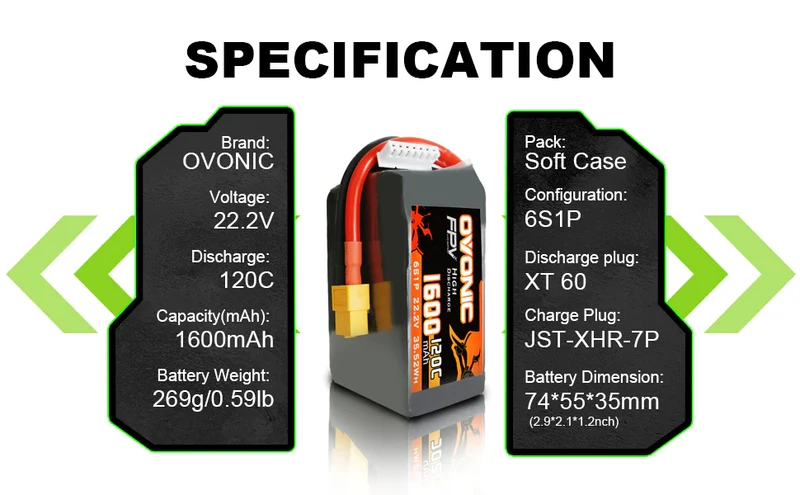 Ovonic FPV 6S 1600mAh 22,2V 120C XT60 (4 Stück)