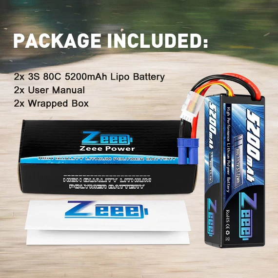 Zeee 3S 5200mAh 11,1V 80C EC5 Hardcase Lipo-Akku (2 Stück )