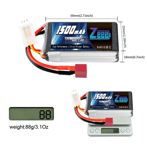 Zeee 2S 1500mAh 7.4V 60C Deans (2 Stück)