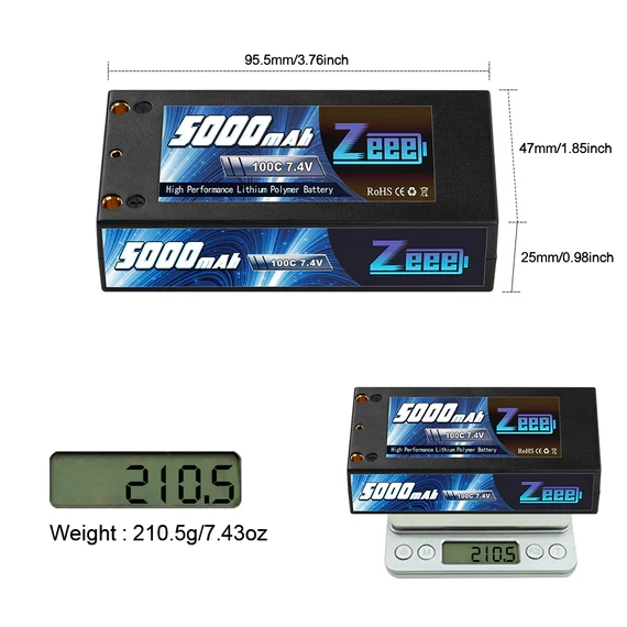 Zeee 2S 5000mAh 7,4V 100C Hardcase Shorty Lipo-Akku Deans