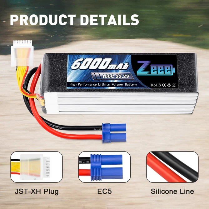 Zeee 6S 6000mAh 22,2V 100C Lipo Akku EC5 (2 Stück)