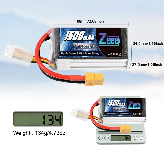 Zeee 3S 1500mAh 11,1V 120C Graphen XT60 Lipo Akku (2 Stück)
