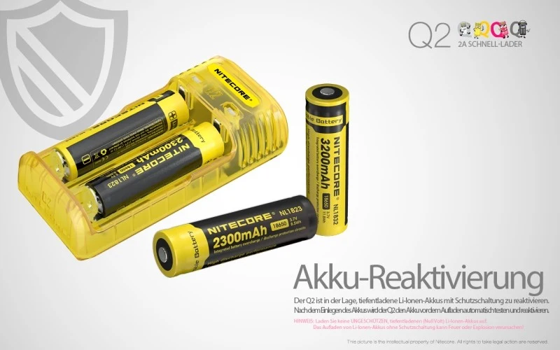 RESTPOSTEN Nitecore Q2- Schnelladegerät für Li-Ion Akkus - 4 Farben zur Auswahl