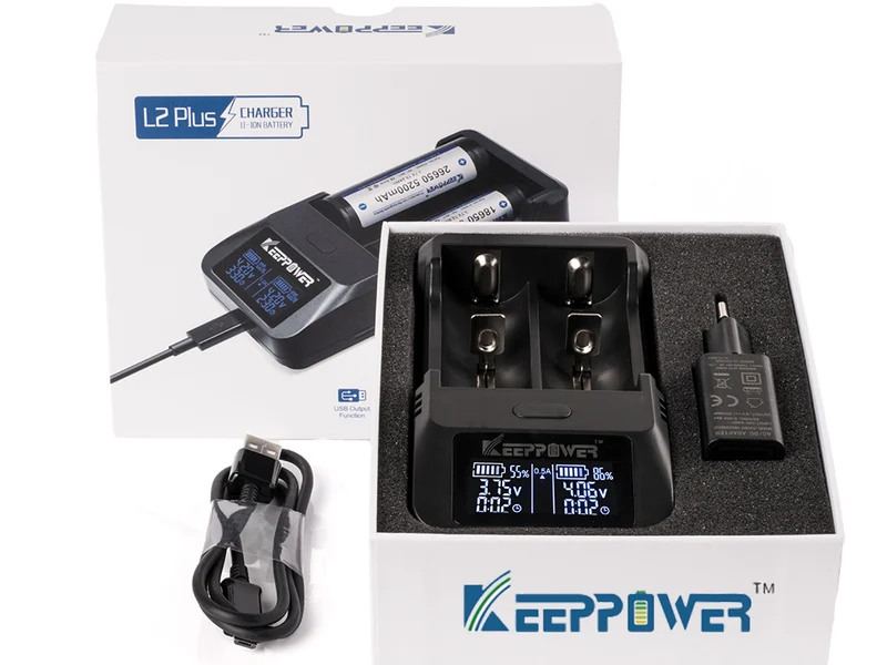 Keeppower L2 Plus – 2-Schacht USB-Li-Ion-Lader mit Display