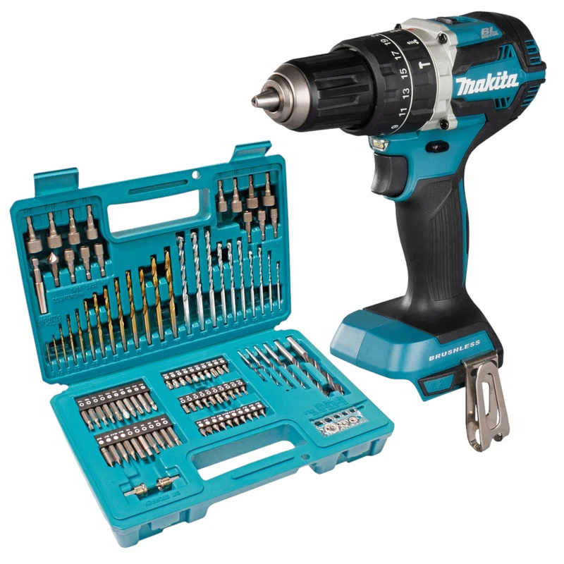Makita DHP 484 Z Akku Schlagbohrschrauber 18 V 54 Nm Brushless + 102 tlg. Bit Bohrer Set - ohne Akku, ohne Ladegerät