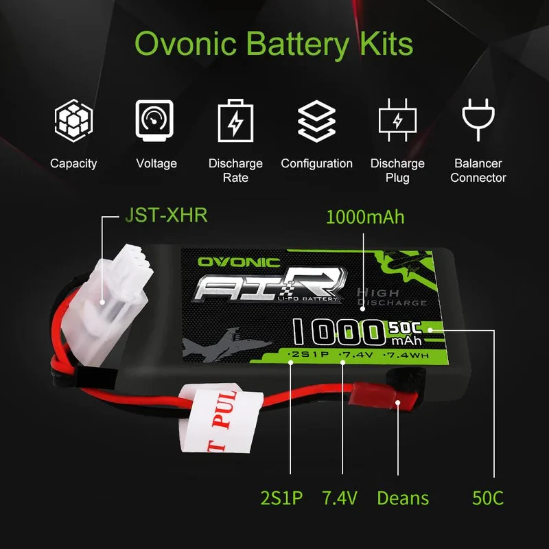 Ovonic Air 2S 1000mAh 50C 7,4V JST Lipo Akku (2 Stück)