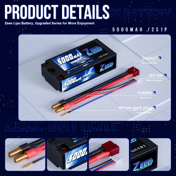 Zeee 2S 5000mAh 7,4V 120C Shorty 5mm Bullet Deans Hardcase (2 Stück)
