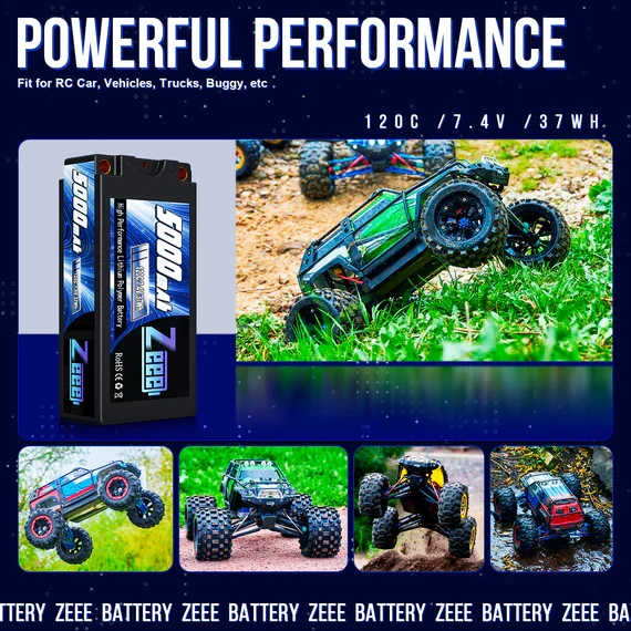 Zeee 2S 5000mAh 7,4V 120C Shorty 5mm Bullet Deans Hardcase (2 Stück)