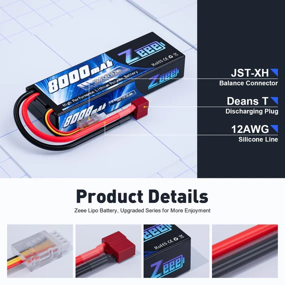 Zeee 2S 8000mAh 7,4V 100C Hardcase Dean Lipo Akku