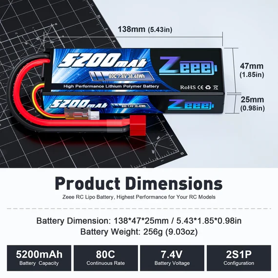 Zeee 2S 5200mAh 7,4V 80C Hardcase Deans (2 Stück)